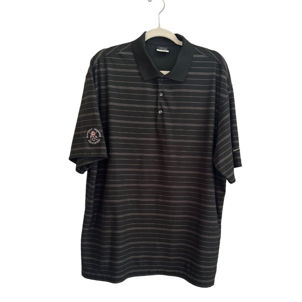 Nike Golf Fit Dry Black & Gray Striped Polo, Size XL